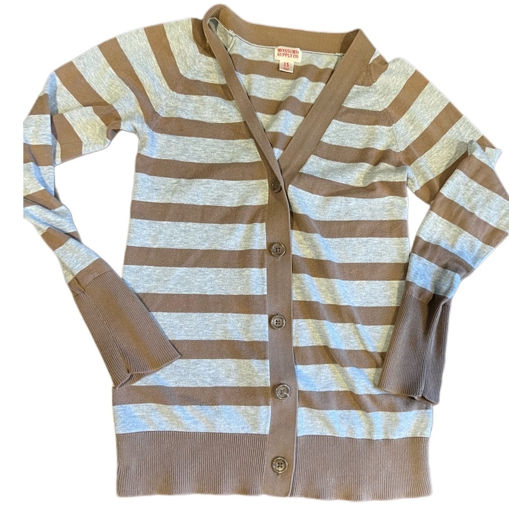 MOSSIMO • grey & brown striped knit v-neck cardigan